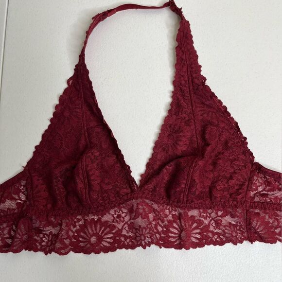 Victorias Secret Lace Bralette Burgundy Adjustable Halter Neck Lined Women Small - Picture 6 of 16